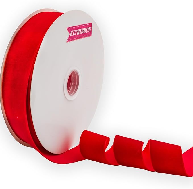 Nylon Velvet Ribbon Single Faced,1 1/2 Inch X 25Yards Spool (Red)