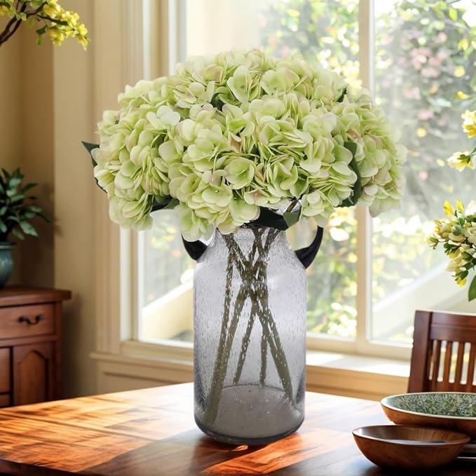 Kimura's Cabin 6pcs Green Silk Hydrangea Flowers Bouquets Faux Hydrangea Stems for Home Wedding Party Table Core Decoration (Lime Green)