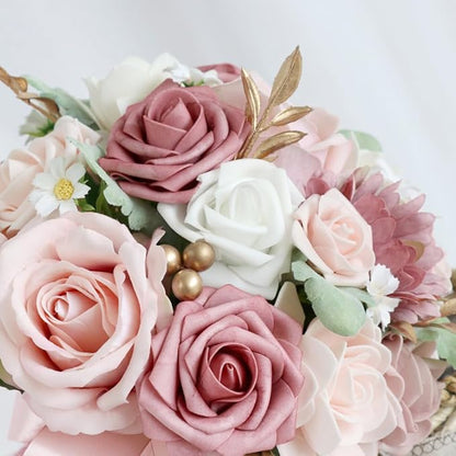 S_SSOY Wedding Bouquet Bride,Bride Bridal Bouquet Bridesmaid Artificial Flowers for Ceremony Anniversary Party Bridal Shower Decoration Wedding Bouquets (Bean Paste Pink)