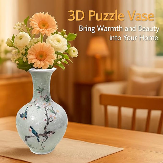 3D Puzzle Vase, 160 Curved Pieces DIY Flower Vase Craft Kit & 3D Puzzles for Adults, Creative Jigsaw Art Project Home Décor Centerpiece, for Women, Mom (Green Plum Blossom & Birds)
