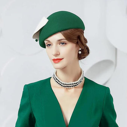 ORIDOOR Women Vintage 100% Wool Felt Flowers Bucket Cloche Bowler Hat Church Wedding Beret Hat