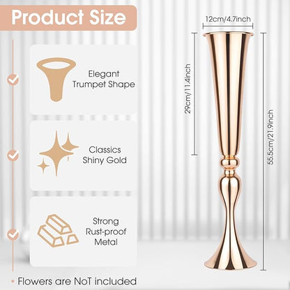 2 Set Rose Gold Vases Centerpieces for Table, Mjkeomo Trumpet Vases 21.9'' Tall Rose Gold Vase for Centerpieces, Table Centerpieces for Party Event, Christmas, Wedding, Valentine's Day