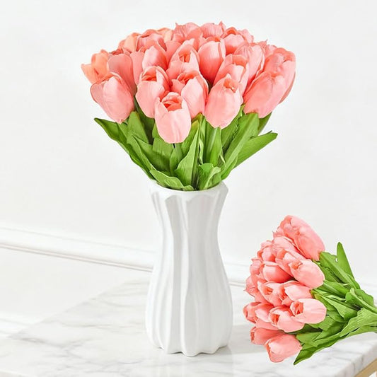 Artificial Flowers Mother's Day Easter Valentine's Day Gifts, Artificial Flowers Fake Tulips Flowers Home Kitchen Wedding Table Decorations a Bunch of 20 Coral Tulips