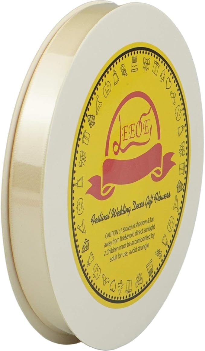 Double Face Ivory Satin Ribbon 1/2 inch X 50 Yards Polyester Ivory Ribbon for Gift Wrapping Very Suitable for Weddings Party Hair Bow Invitation Decorations and More