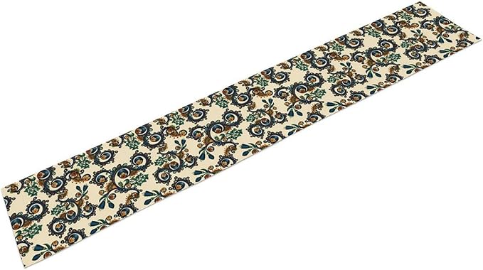 Vintage Bohemian Table Runner, Boho Blue Orange Ornate Paisley Print Table Runner for Kitchen Dining Home Party Decor, 13x108 Inch