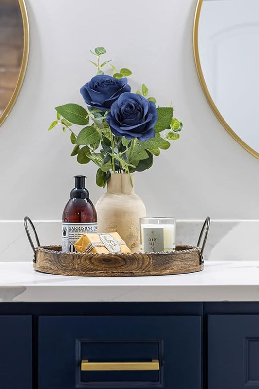 30pcs Roses Artificial Flowers Navy Blue Fake Roses Flowers with Long Stems Silk Flowers for Wedding Bouquet Centerpices Decorations Party Bridal Baby Shower Home Decor