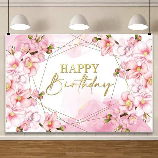 ChloropLastid 8x6ft Floral Happy Birthday Backdrop for Girls Pink Blooming Floral Birthday Party Decorations Photography Background Watercolor Flowers Women Birthday Party Decor Banner Photo Props