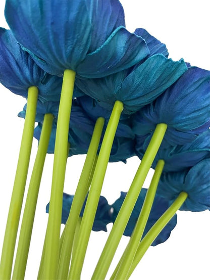 14Pcs Real Touch Anemone Poppy Bouquet for Artificial Flower Decor Kitchen Table Centerpiece Vase Home Greenery Wedding Holding Flowers Backdrop Arch Wall (Blue)