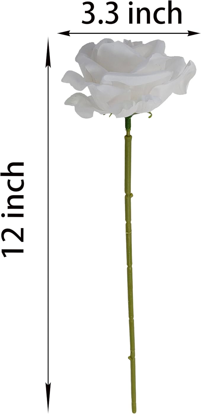 Artificial Satin Rose Flower Heads,48 Pcs Silk Rose Heads with Stems,3.3'' Rose Artificial Flowers Bulk,Artificial Rose Flower Heads for DIY Crafts Bouquet (48, White)