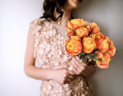 Artificial Peonies Flowers 2 Bouquets Vintage Peonies 18pcs Orange Peonies with Stems Silk Peony Flowers for Terracota Wedding Decoration Bride Bouquet Flowers Crafts Floral Arrangement (Sunset)