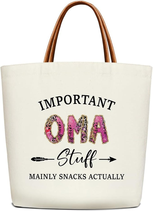 Canvas Tote Bag for Women, Important Stuff Bag with Leather Handle, Reusable Grocery Bags for Shopping Beach Travel