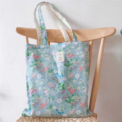 Cotton Canvas Tote Bag Reusable Soft Grocery Cloth Bag Floral Shoulder Bag for Beach Travel Shopping