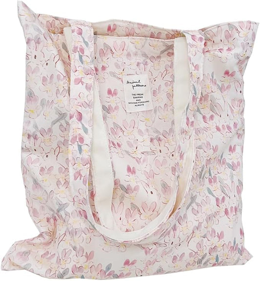 Cotton Canvas Tote Bag Reusable Soft Grocery Cloth Bag Floral Shoulder Bag for Beach Travel Shopping