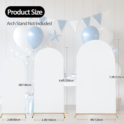 WEERRW Wedding Arch Cover White Spandex Fitted Set of 3 Balloon Arch Stand Covers Round Top Chiara Stretchy Backdrop for Birthday Party Baby Shower Banquet Decoration (6FT, 6.6FT, 7.2FT)