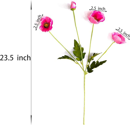 ATFL Hot Pink Poppy Flowers Artificial for Wedding Decorations,12 Pcs Fake Faux Silk Poppies Bulk for Home Decor Table Centerpieces Floral Arrangement (23.5‘’, Hot Pink)
