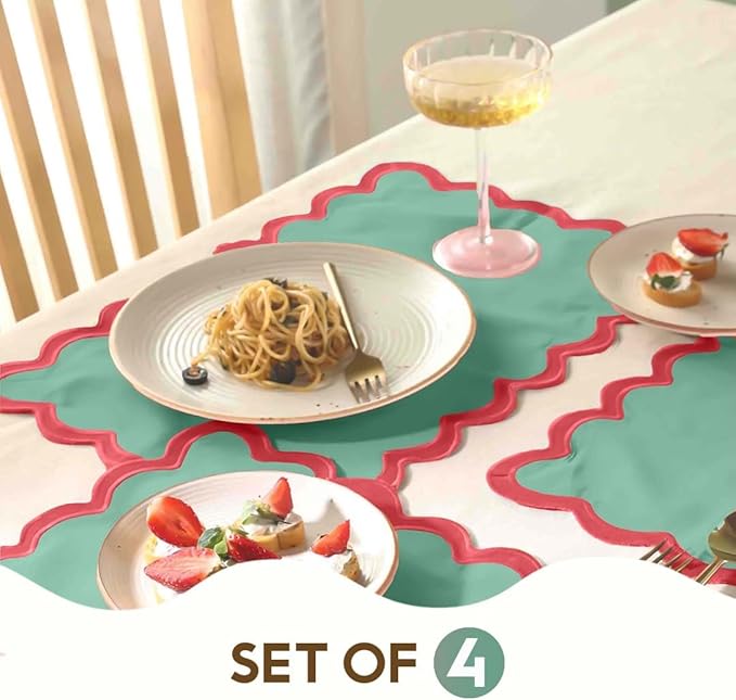 Folkulture Christmas Placemats | Set of 4, 13 x 19 Inches 100% Cotton Boho Place Mats or Heat Resistant Table Mats | Red Placemat or Green Table Place Mats | Christmas Table Decorations