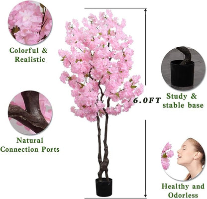 Pink Artificial Cherry Blossom Tree 6 FT Indoor Decor Faux Flower Tree Cherry Blossom Tree for Room Decor Gift