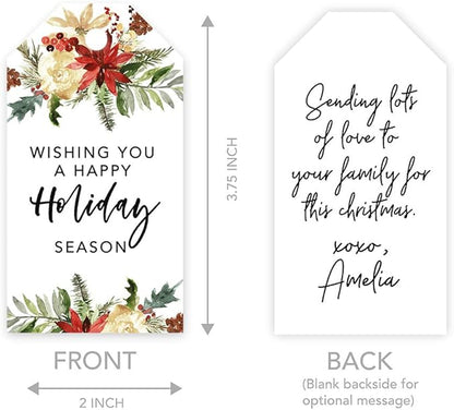 Andaz Press Christmas Holiday Season Classic Gift Tags, Happy Holidays to from and Wishing You A Happy Holiday Season, Christmas Florals Design, for Holiday Events, Parties, and Favors, 60-Pack