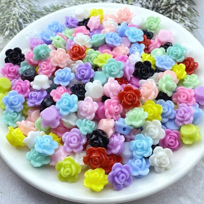 200pcs Acrylic Rose Flower Beads Candy Color Flat Back Spacer Beads Loose Pastel Colorful Decor for DIY Crafts Jewelry Making Bracelet Necklace Earrings(Deep Pink)