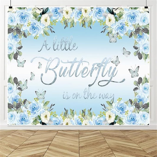 Butterfly Baby Shower Decoration for Boy Backdrop 10x8ft A Little Butterfly is on The Way Boho Blue Floral Photography Background Flowers Butterfly Themed Baby Shower Party Decorations Supplies