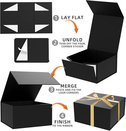 8x8x4 Inch Gift Box with Magnetic Closure Lid, Gift Boxes with Lids For Presents,Bridesmaid Gifts Box,Birthday Gift box,Luxury for Gift Packaging, Magnetic Gift Box for Wrapping Gifts(Black)