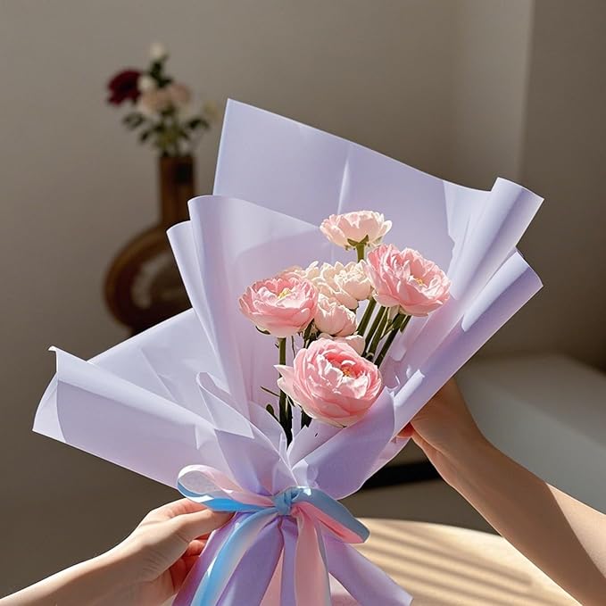 WRAPAHOLIC 20 Sheets Flower Wrapping Paper - 22.4 x 22.4 inch Pure Light Purple Water-Resistant Floral Bouquet Wrapping Paper, Florist Supplies Packaging Paper for Wedding Birthday Gift DIY