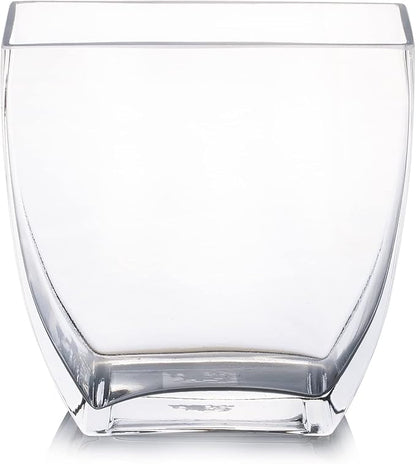 Enova Floral Clear Rectangle Glass Vases, 7x7x2.5 Inch Block Glass Vase for Flowers, Square Glass Vase for Wedding Centerpieces, Home Décor (1 Piece)