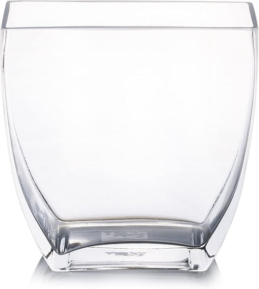 Enova Floral Clear Rectangle Glass Vases, 7x7x2.5 Inch Block Glass Vase for Flowers, Square Glass Vase for Wedding Centerpieces, Home Décor (1 Piece)