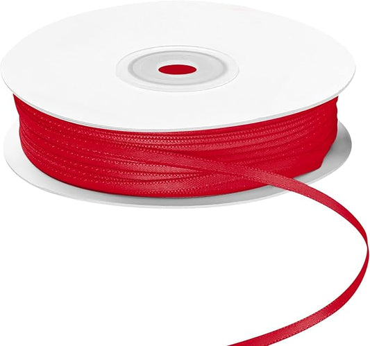 LIUYAXI Hot Red Double Faced Satin Ribbon, 1/8" X Continuous 100 Yards, Thin Ribbons Perfect for Gift Wrapping Wedding Invitation Card Hair Bows Tag Floral Arrangement DIY Craft