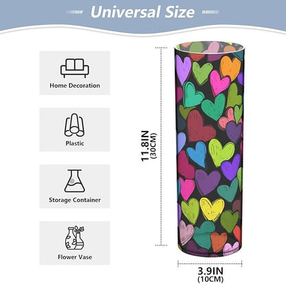 Flower Vase Clear Plastic Cylinder Vases Decor for Centerpieces Home Storage Office Weddings Black Love 11.8 x 3.9 in