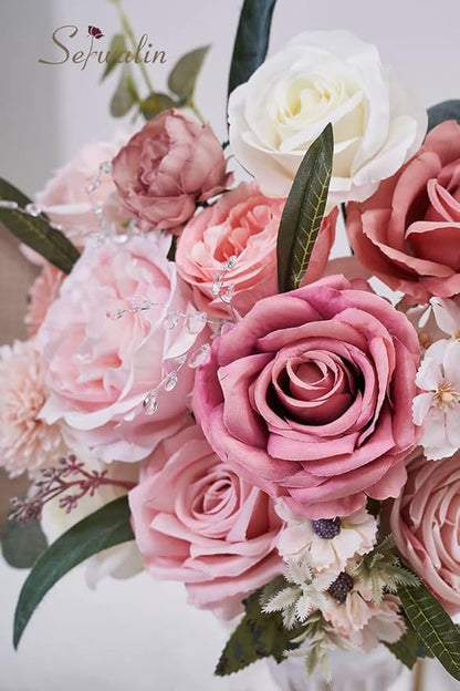 Serwalin Artificial Pink Flowers Spring Roses Silk Fake Flowers for DIY Wedding Bridal Bouquets Cake Flower Baby Shower Table Centerpieces Arrangements Decoration