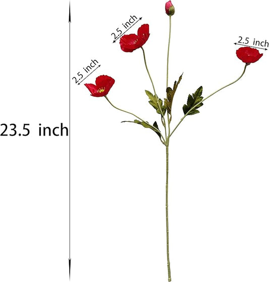 ATFL Red Poppy Flowers Artificial for Wedding Decorations,12 Pcs Fake Faux Silk Poppies Bulk for Home Decor Table Centerpieces Floral Arrangement (23.5‘’, red)