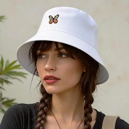 Fashion Embroidered Bucket Hat Cotton Summer Beach Sun Hat for Women Men Teen