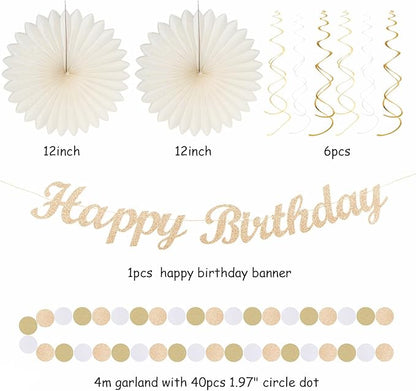 Champagne-Gold Beige 16 Happy Birthday Party-Decorations - 22pcs 21st Women Girls Paper Lanterns Streamers Banner Pom Poms,Fall Boho Aesthetic Bohemian Rose Groovy Decor Backdrop Supplies Hugmoon