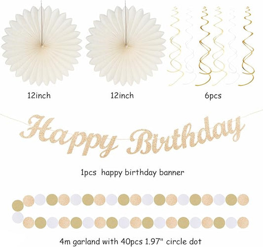 Champagne-Gold Beige 16 Happy Birthday Party-Decorations - 22pcs 21st Women Girls Paper Lanterns Streamers Banner Pom Poms,Fall Boho Aesthetic Bohemian Rose Groovy Decor Backdrop Supplies Hugmoon