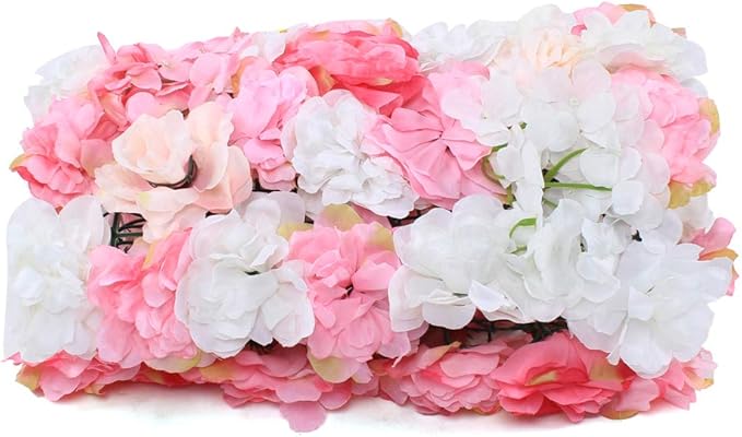 16"x 24" Artificial Flower Wall Panels,Flower Wall Mat Silk Flower Panels for Outdoor Garden Backyard Fence Fence Privacy Screen and Indoor Wall Decor(12Pcs Pink+White+Rose Red)