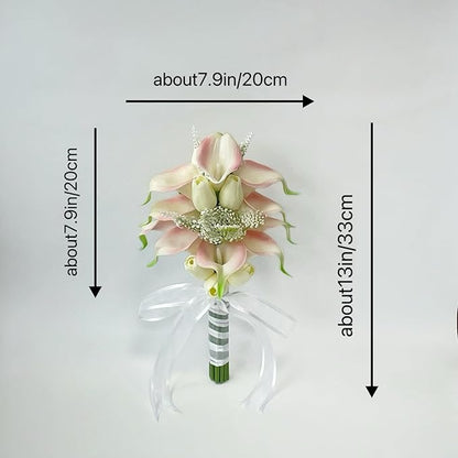 Floral Bouquet 12 Artificial Calla Lilies with 8 Artificial Tulip Flowers, Bridesmaid Bouquet with Wedding Ceremony Festivals Anniversary Bridal Rehearsal Party Bar Table Decor(Cream and Pink)