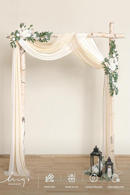 Ling's Moment Wedding Arch Draping Fabric 3 Panels 20Ft Beige Chiffon Fabric,Sheer Hanging Drapes Arrangement for Wedding Ceremony Backdrop Outdoors Party Swag Home Decor (Cream & Nude & Ivory)