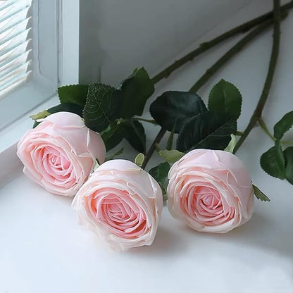 5Pcs Realistic Touch Artificial Roses - Moisturizing Faux Roses for Home Decor, Weddings, Parties, Gifting, Gardening & Floral Arrangements (Pink)