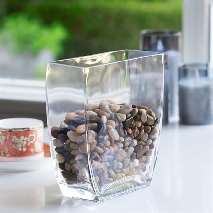 Enova Floral Clear Rectangle Glass Vases, 7x7x2.5 Inch Block Glass Vase for Flowers, Square Glass Vase for Wedding Centerpieces, Home Décor (1 Piece)