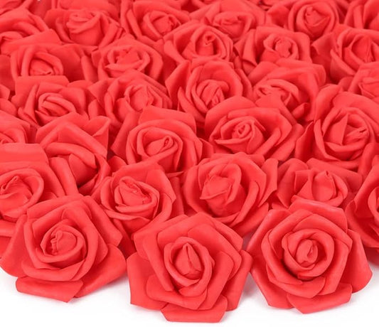 Artificial Rose Flower Heads, 100pcs Red Foam Rose Artificial Flower Heads for DIY Wedding Bouquets Centerpieces Arrangements Party Baby Shower Home Decor (Stemless, Red)
