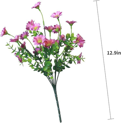 Artificial Flowers Outdoor 8 Bundles Red Fake Flowers Flores Artificiales Silk Daisies Eucalyptus Plants Fade Resistant Faux Wild Flower for Porch Patio Home Garden Pot (8 Bundles Red)