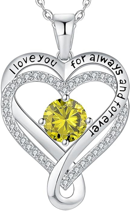 Jewelry for Women Wife Infinity Heart Birthstone I Love You Necklace S925 Anniversary Women Necklaces for Her Wife Birthday Gift Ideas, Birthday Present for Girlfriend Mom Daughter Sterling Silver