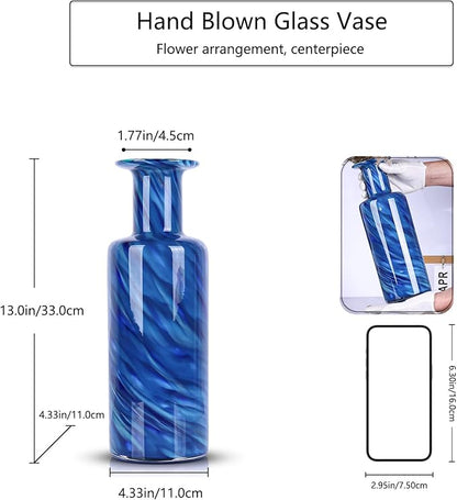 LCCCK 13" Tall Glass Vase Pretty Hand Blown Glass Vase, Unique Colorful Flower Vases for Bouquet, Modern Sea Art Decorative Vase for Home Living Room Kitchen Bathroom Dining Table Centerpieces