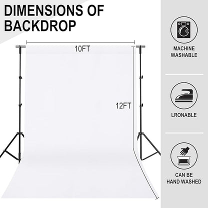 GFCC White Backdrop - 10FTX12FT White Photo Backdrop for Photoshoot Background for Photography Screen Video Recording Picture Background