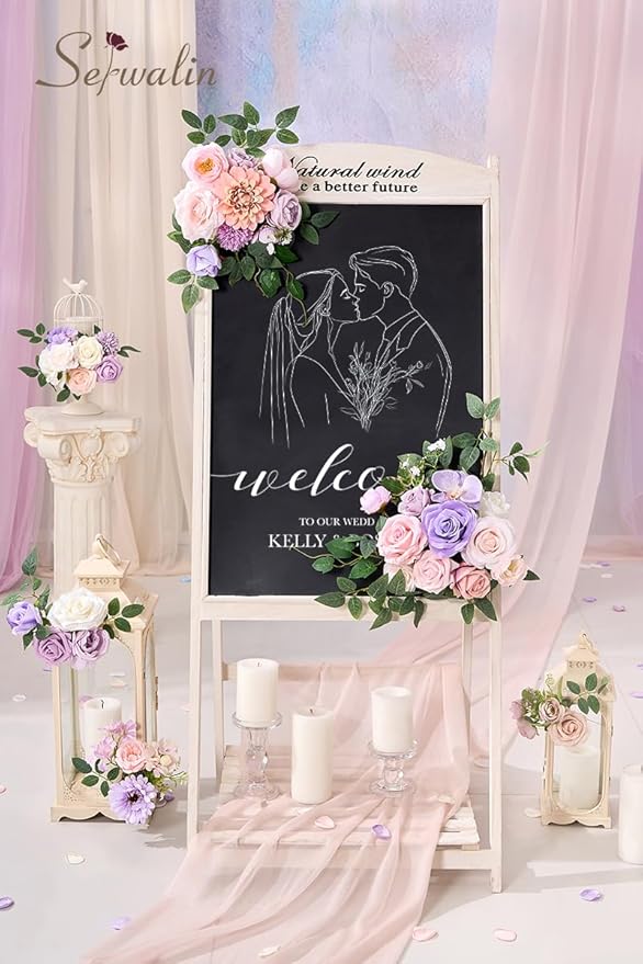 Serwalin Artificial Pink & Purple Flowers, Silk Fake Flowers for DIY Wedding Bouquets Cake Flower, Table Centerpieces Baby Shower Birthday Party Home Decorations