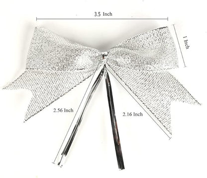 50pcs 3-1/2" Silver Twist Ties Metallic Silver Bows with Twist Tie Bows Fish Tail Cuttiog(Silver.)