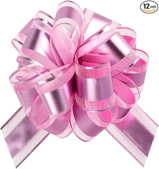 12 Pieces Pull Bow Wrapping Pull Bow Ribbon Pull Bows for Wedding Baskets,6 Inches Diameter Gift Bows, Large Bows for Presents. (Dark Pink)