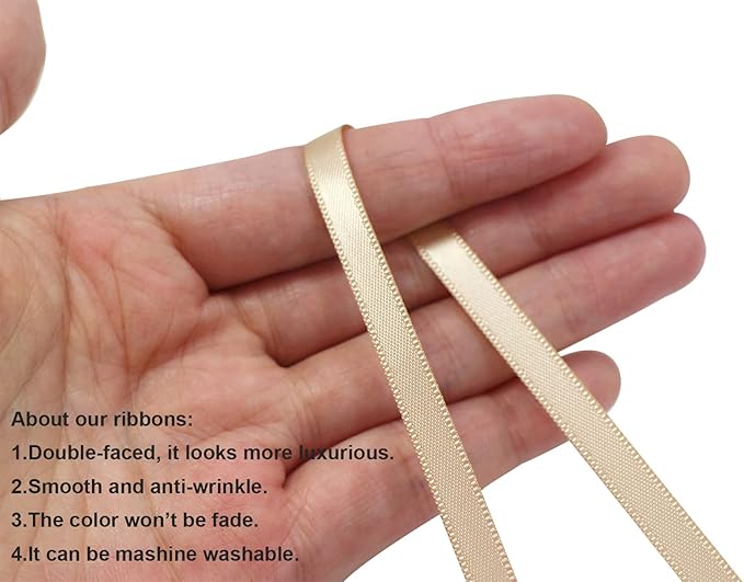 Khaki Satin Ribbon 1/4 inch - 6mm x 100yards - Double Faced Silk Fabric - Flower Boutique Gift Wrapping - DIY Crafts, Hair Headband, Wedding Decorations