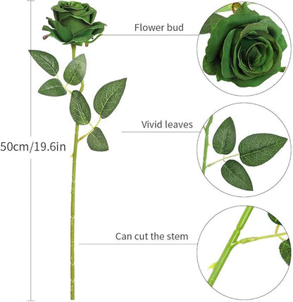 Luyue 10PCS Artificial Roses Flower with Stems Slik Fake Flowers Bouquet Realistic Long Stem Faux Rose for Valentines Day Wedding Home Decor